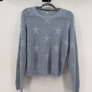 Madden Girl Womens Knit‎ Sweater XL Blue Star Cutout Long Sleeve Casual Top